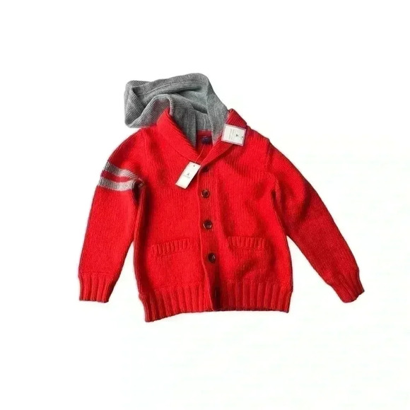 GAP BOYS CARDIGAN LETTERMAN STYLE HOODED SWEATER•SIZE 4T•NWT•ORANGE AND GREY• - Picture 3 of 8